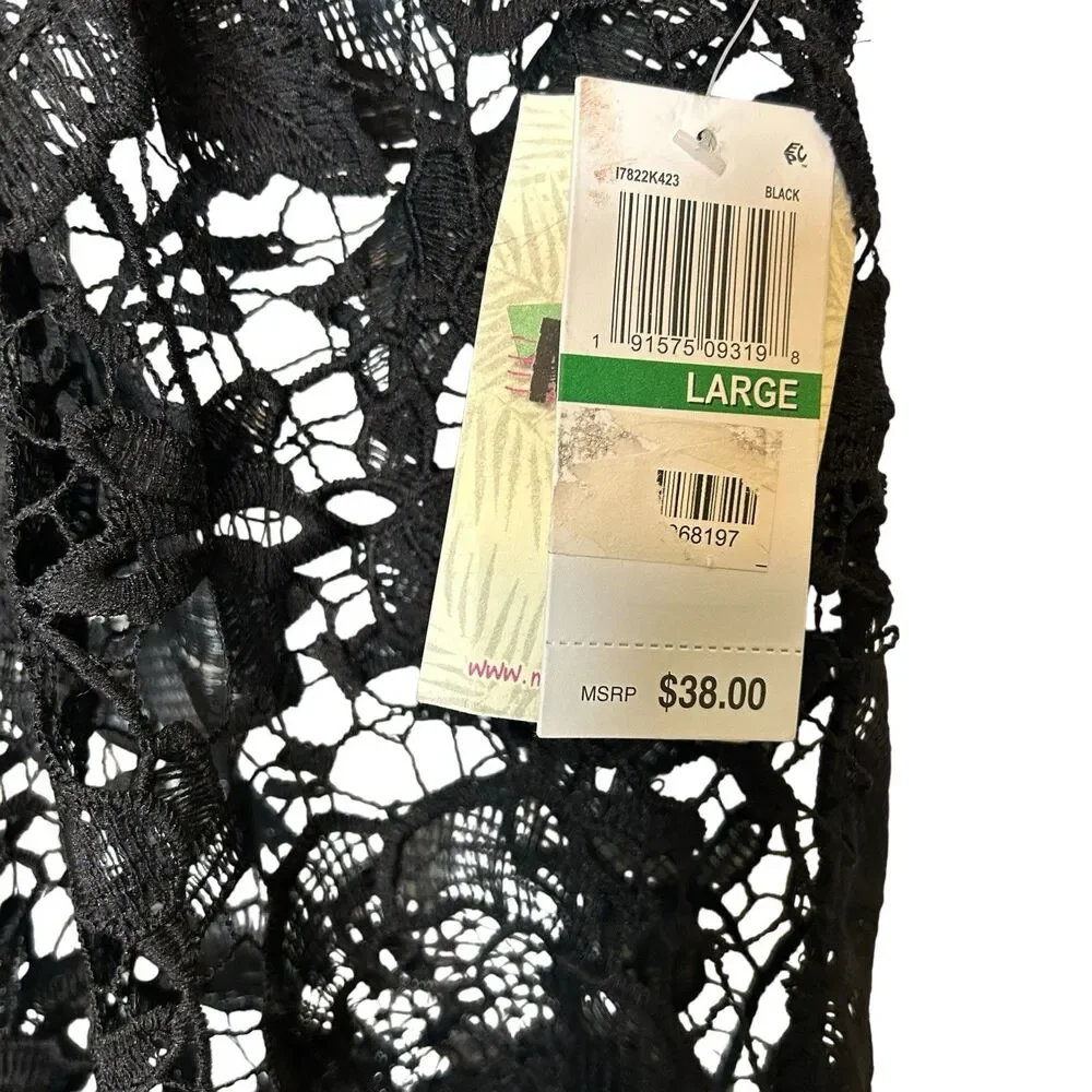Miken Swim Juniors' Crochet Dress Cover-Up Black Lace Size Large NEW